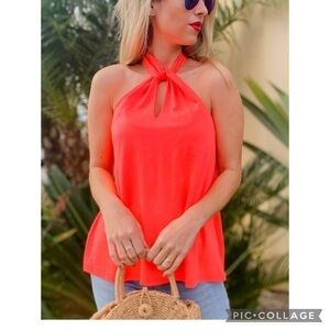 Neon Pink Front Cut Out Top w/Twist